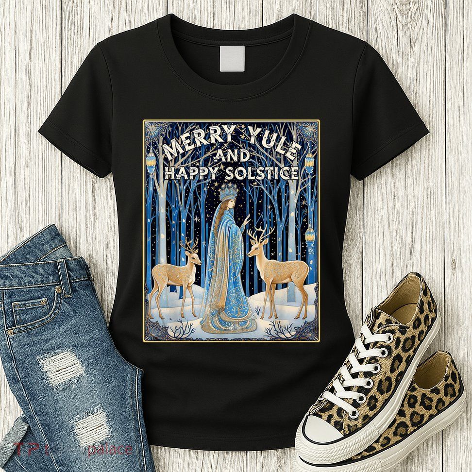 Merry Yule And Happy Winter Solstice Deer Christmas Gothic Womens T-Shirt