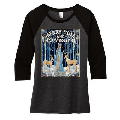 Merry Yule And Happy Winter Solstice Deer Christmas Gothic Women's Tri-Blend 3/4-Sleeve Raglan Shirt