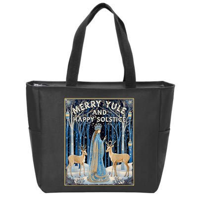 Merry Yule And Happy Winter Solstice Deer Christmas Gothic Zip Tote Bag
