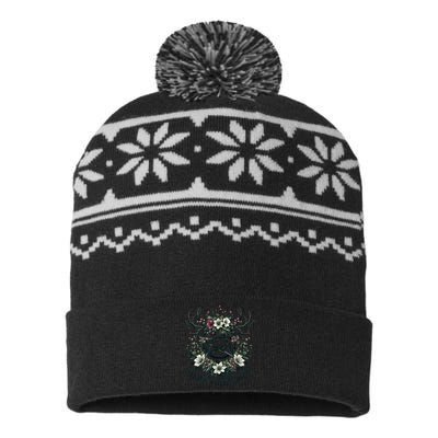 Merry Yule And Happy Winter Solstice Reindeer Christmas Xmas USA-Made Snowflake Beanie