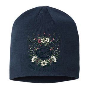 Merry Yule And Happy Winter Solstice Reindeer Christmas Xmas Sustainable Beanie