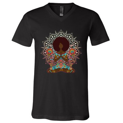 Meditation Yoga Afro Woman V-Neck T-Shirt