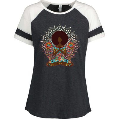 Meditation Yoga Afro Woman Enza Ladies Jersey Colorblock Tee