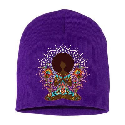 Meditation Yoga Afro Woman Short Acrylic Beanie