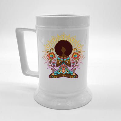 Meditation Yoga Afro Woman Beer Stein