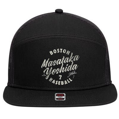 Masataka Yoshida Boston Baseball Vintage Cursive 7 Panel Mesh Trucker Snapback Hat