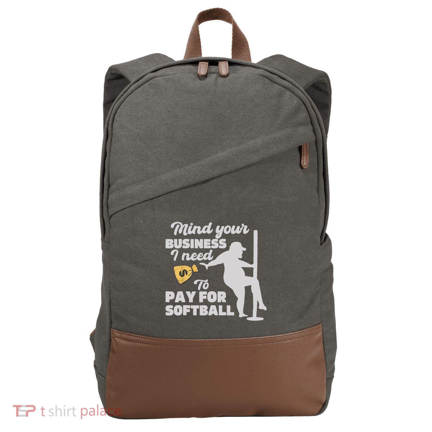 Mind Your Business I Need Money To Pay For Softball Funny Cotton Canvas Backpack