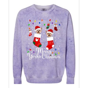 Merry Yorkie Christmas Yorkshire Terrier Xmas Party Long Sleeve Colorblast Crewneck Sweatshirt