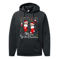 Merry Yorkie Christmas Yorkshire Terrier Xmas Party Long Sleeve Performance Fleece Hoodie