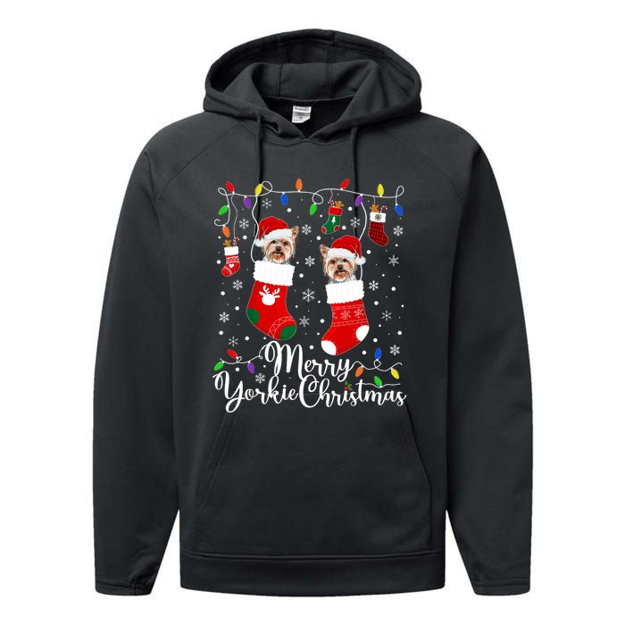 Merry Yorkie Christmas Yorkshire Terrier Xmas Party Long Sleeve Performance Fleece Hoodie