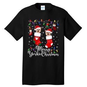 Merry Yorkie Christmas Yorkshire Terrier Xmas Party Long Sleeve Tall T-Shirt