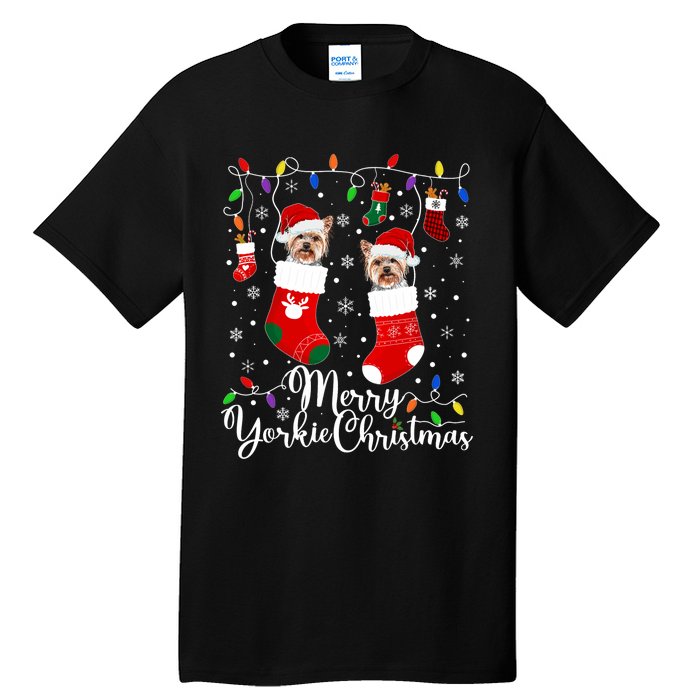 Merry Yorkie Christmas Yorkshire Terrier Xmas Party Long Sleeve Tall T-Shirt