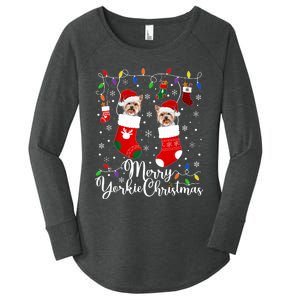 Merry Yorkie Christmas Yorkshire Terrier Xmas Party Long Sleeve Women's Perfect Tri Tunic Long Sleeve Shirt