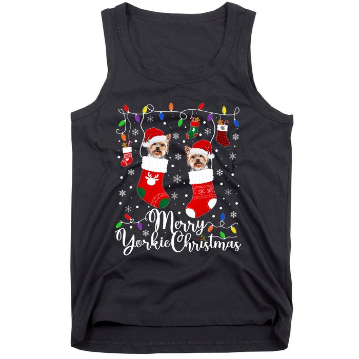 Merry Yorkie Christmas Yorkshire Terrier Xmas Party Long Sleeve Tank Top