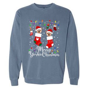 Merry Yorkie Christmas Yorkshire Terrier Xmas Party Long Sleeve Garment-Dyed Sweatshirt