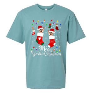 Merry Yorkie Christmas Yorkshire Terrier Xmas Party Long Sleeve Sueded Cloud Jersey T-Shirt