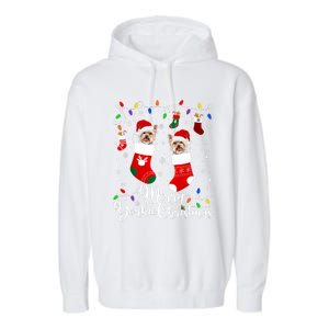 Merry Yorkie Christmas Yorkshire Terrier Xmas Party Long Sleeve Garment-Dyed Fleece Hoodie