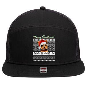 Merry Yorkie Christmas Ugly Sweater Yorkshire Terrier Xmas Funny Gift 7 Panel Mesh Trucker Snapback Hat