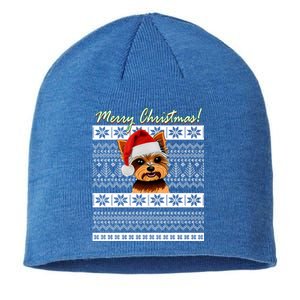 Merry Yorkie Christmas Ugly Sweater Yorkshire Terrier Xmas Funny Gift Sustainable Beanie