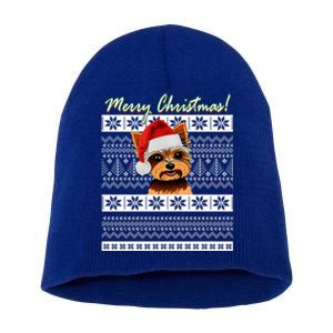 Merry Yorkie Christmas Ugly Sweater Yorkshire Terrier Xmas Funny Gift Short Acrylic Beanie