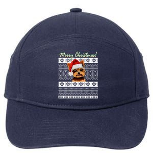 Merry Yorkie Christmas Ugly Sweater Yorkshire Terrier Xmas Funny Gift 7-Panel Snapback Hat