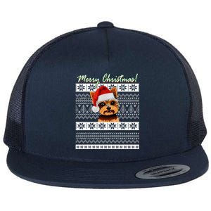 Merry Yorkie Christmas Ugly Sweater Yorkshire Terrier Xmas Funny Gift Flat Bill Trucker Hat