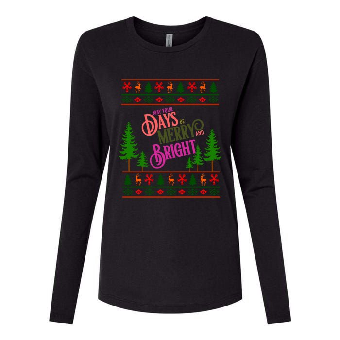 May Your Days Be Merry And Bright Happy Merry Christmas Womens Cotton Relaxed Long Sleeve T-Shirt