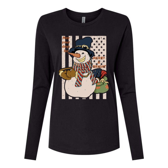 May Your Days Be Merry And Bright Happy Snowman Christmas Hoodie Womens Cotton Relaxed Long Sleeve T-Shirt