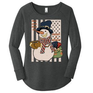 May Your Days Be Merry And Bright Happy Snowman Christmas Hoodie Women's Perfect Tri Tunic Long Sleeve Shirt