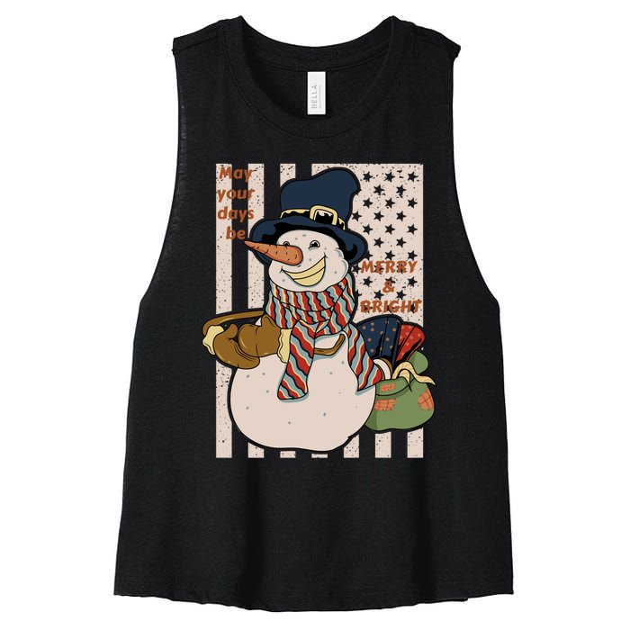 May Your Days Be Merry And Bright Happy Snowman Christmas Hoodie Women's Racerback Cropped Tank