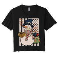 May Your Days Be Merry And Bright Happy Snowman Christmas Hoodie Women's Crop Top Tee