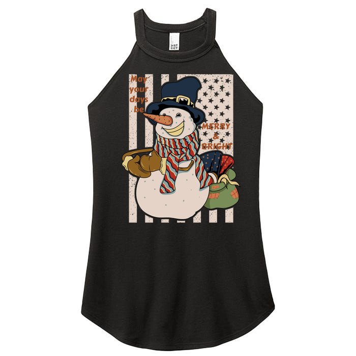 May Your Days Be Merry And Bright Happy Snowman Christmas Hoodie Women's Perfect Tri Rocker Tank