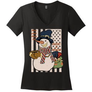 May Your Days Be Merry And Bright Happy Snowman Christmas Hoodie Women's V-Neck T-Shirt