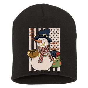 May Your Days Be Merry And Bright Happy Snowman Christmas Hoodie Short Acrylic Beanie