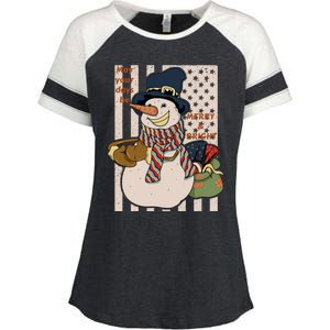 May Your Days Be Merry And Bright Happy Snowman Christmas Hoodie Enza Ladies Jersey Colorblock Tee