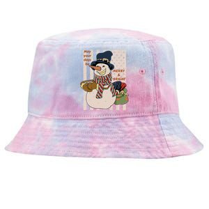 May Your Days Be Merry And Bright Happy Snowman Christmas Hoodie Tie-Dyed Bucket Hat