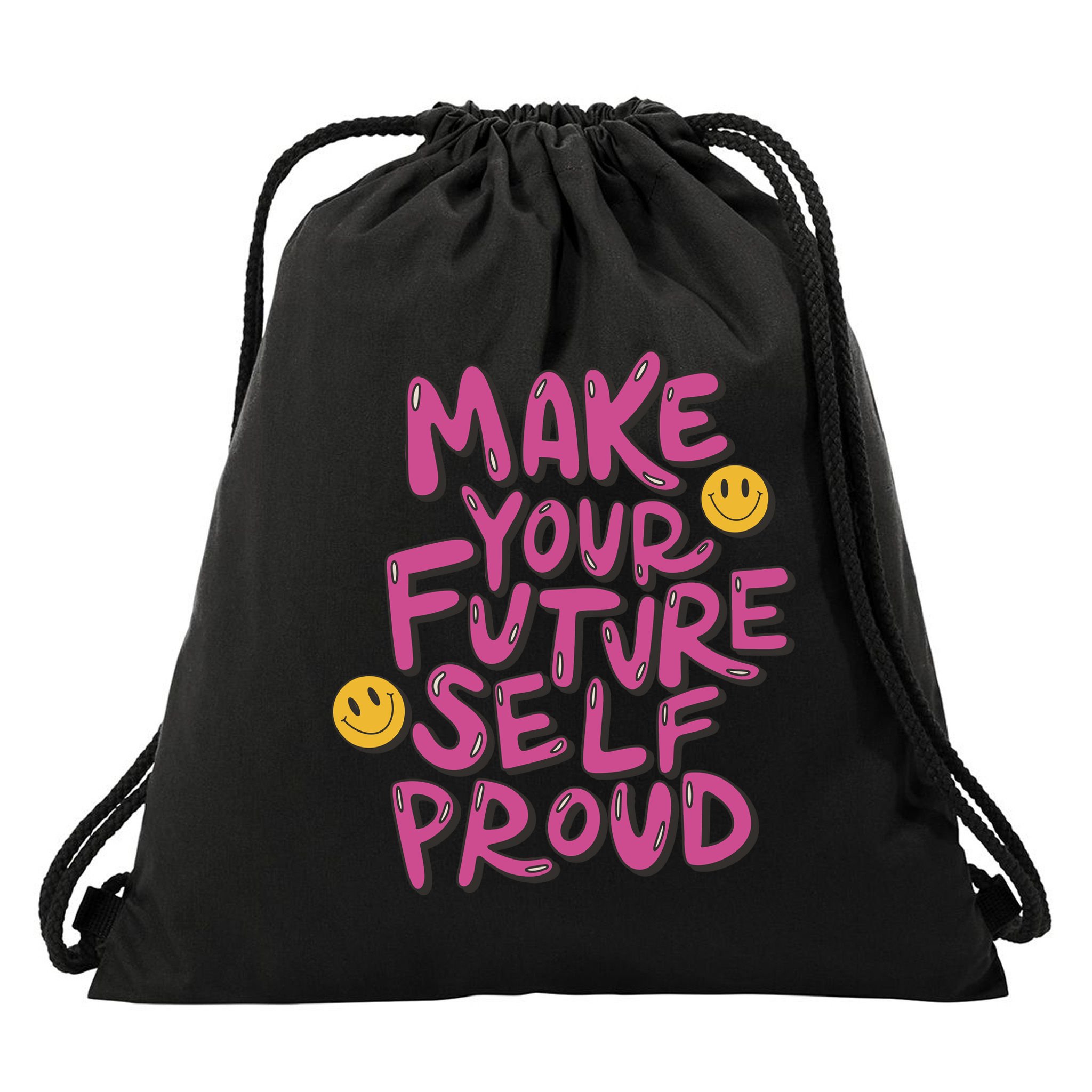 Make Your Future Self Proud Smiley Drawstring Bag
