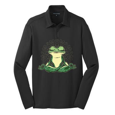 Meditating Yoga Frog Silk Touch Performance Long Sleeve Polo