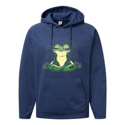 Meditating Yoga Frog Performance Fleece Hoodie