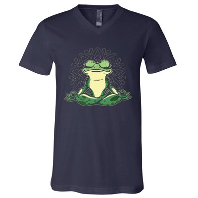 Meditating Yoga Frog V-Neck T-Shirt