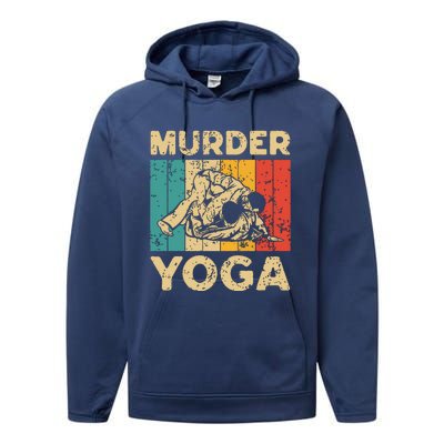 Murder Yoga Funny Vintage BJJ Brazilian Jiu Jitsu Performance Fleece Hoodie