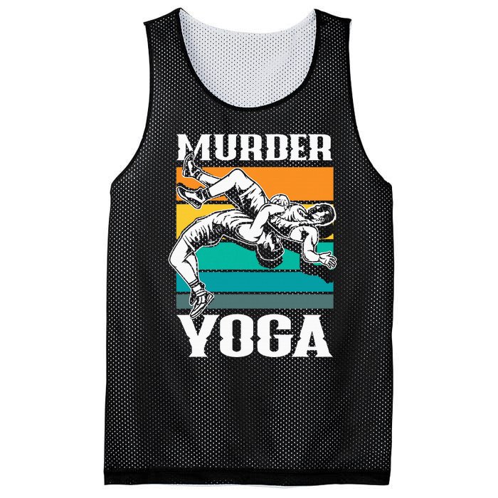 Murder Yoga Funny Retro Vintage Wrestler Wrestling Mesh Reversible Basketball Jersey Tank