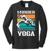 Murder Yoga Funny Retro Vintage Wrestler Wrestling Kids Long Sleeve Shirt