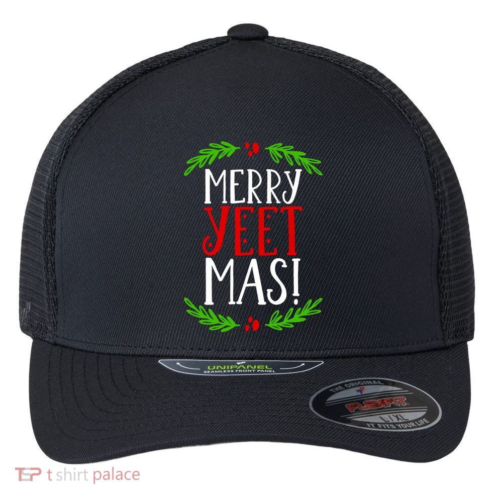 Merry Yeetmas Humorous Yeet Meme Pun Festive Joy Cheer Funny Gift Flexfit Unipanel Trucker Cap