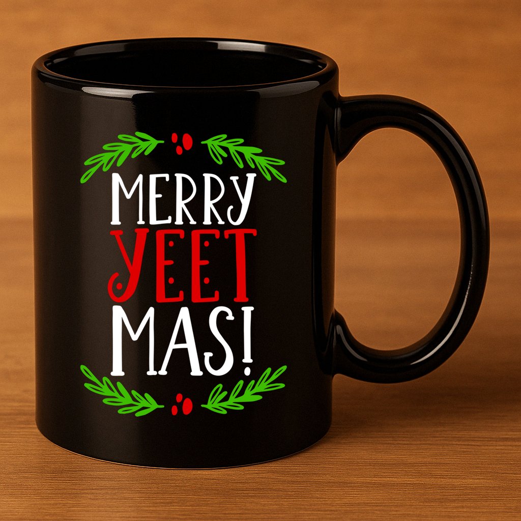 Merry Yeetmas Humorous Yeet Meme Pun Festive Joy Cheer Funny Gift 11oz C Handle Ceramic Mug