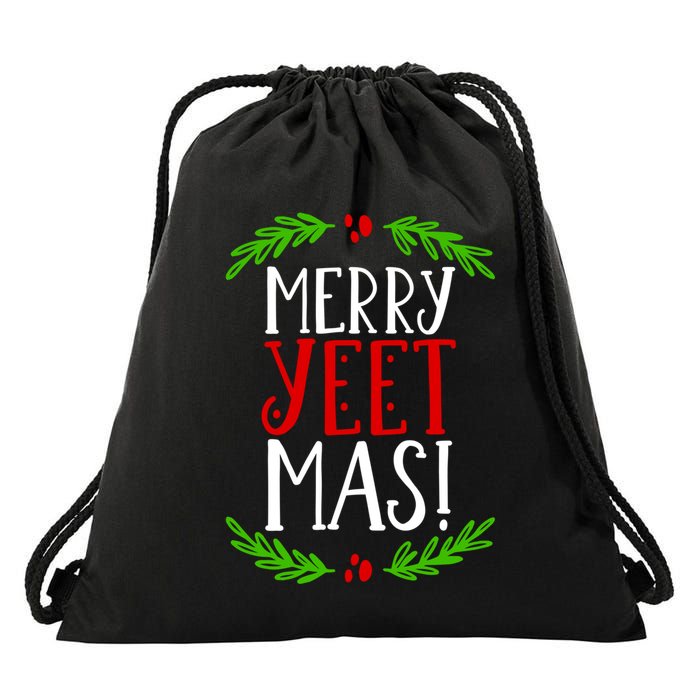 Merry Yeetmas Humorous Yeet Meme Pun Festive Joy Cheer Funny Gift Drawstring Bag