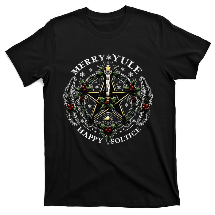 Merry Yule Happy Solstice Holly Christmas Pagan Pentagram Gift T-Shirt