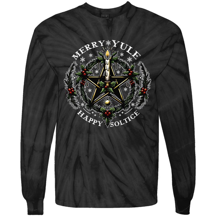 Merry Yule Happy Solstice Holly Christmas Pagan Pentagram Gift Tie-Dye Long Sleeve Shirt