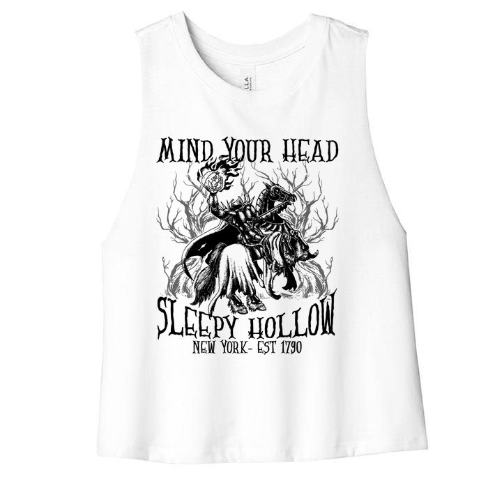 Mind Your Head Headless Horseman Est 1790 Headless Horseman Horror Women's Racerback Cropped Tank