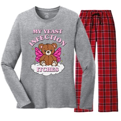 My Yeast Infection Itches Funny Meme Women's Long Sleeve Flannel Pajama Set 